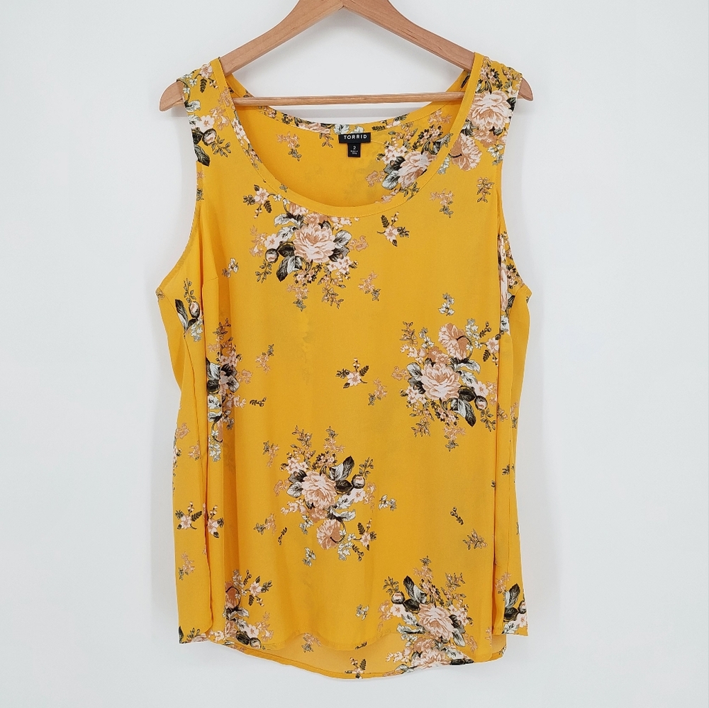 Torrid Yellow Gold Floral Sleeveless Top, 2X